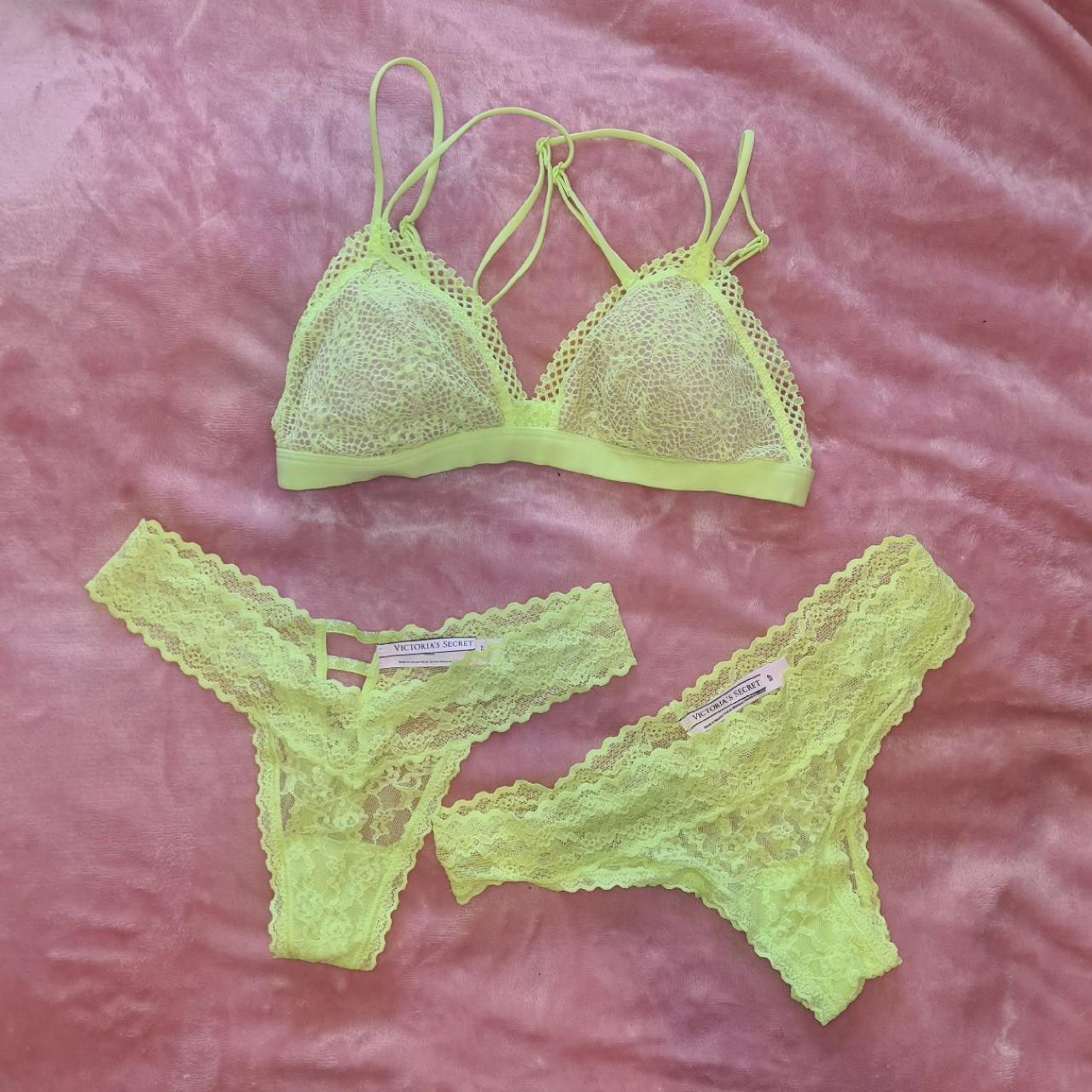 Victoria's Secret neon yellow lace bralet set with - Depop