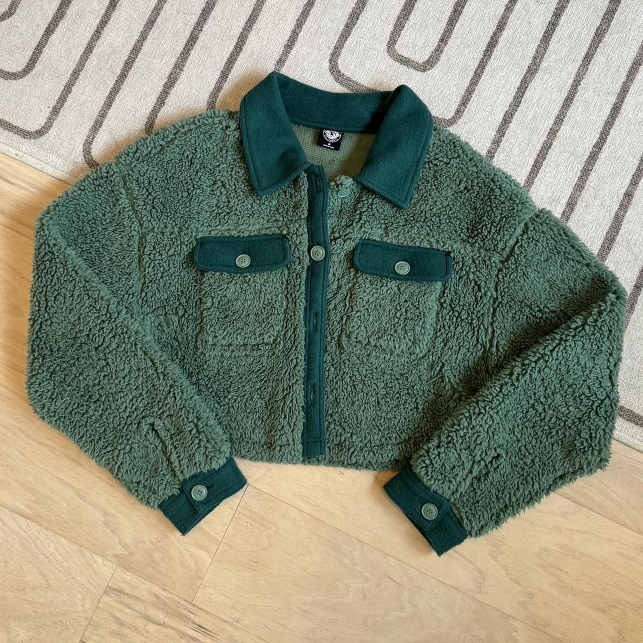 Green faux-fur-coat - Depop