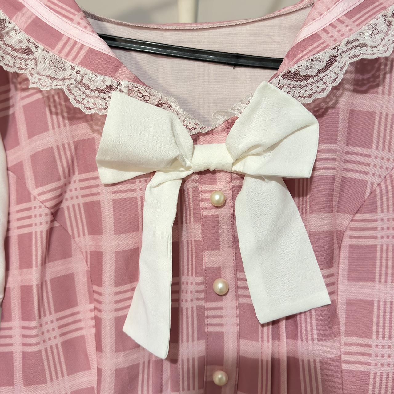 Lace White And Pink Plaid Pleated Tartan School... - Depop