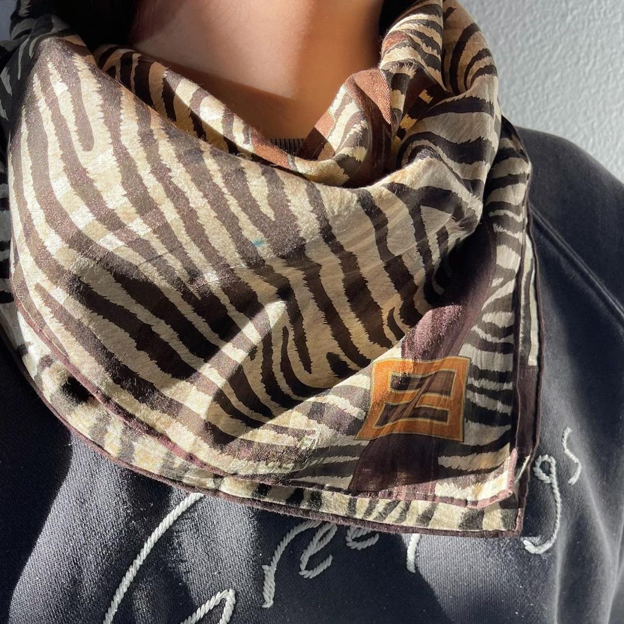 FENDI vintage cotton silk mini scarf in animal