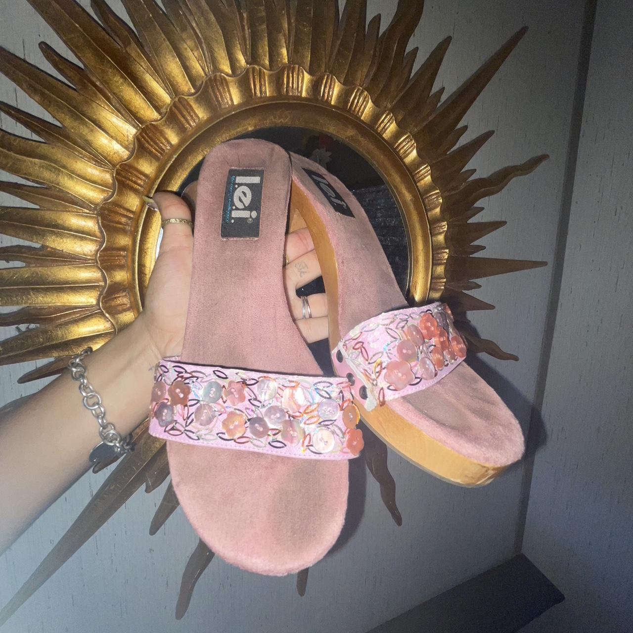 Pink shops iridescent sandals