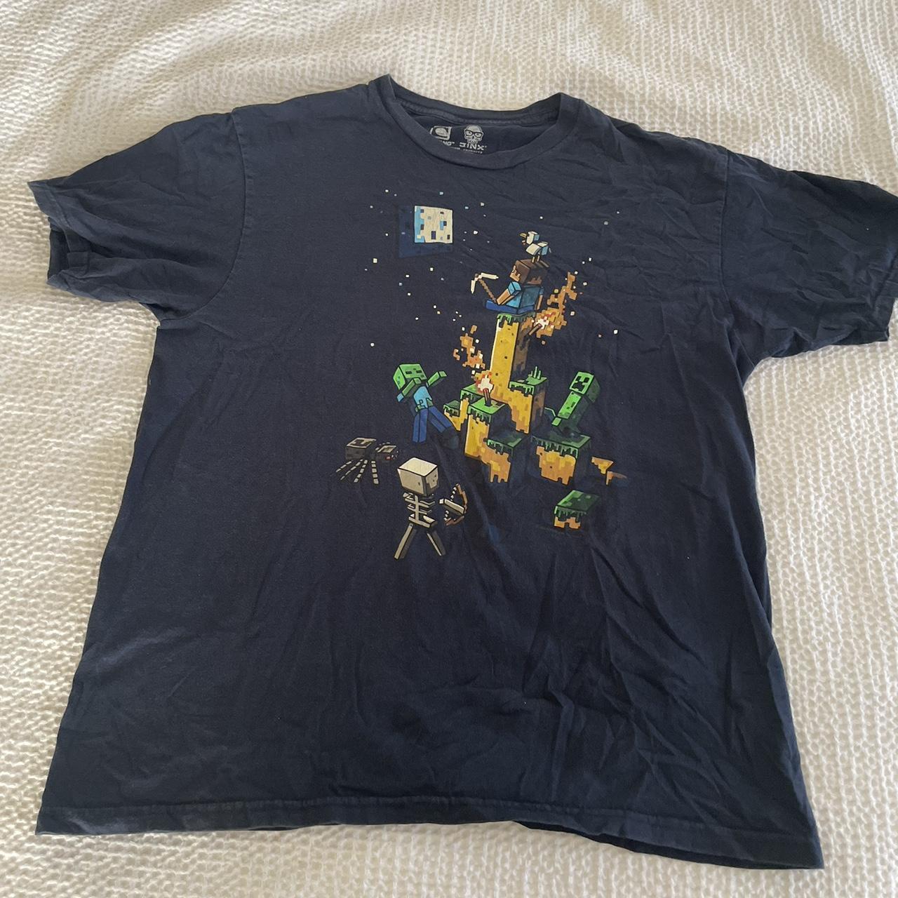 navy Minecraft graphic t shirt size m fits size s to... - Depop