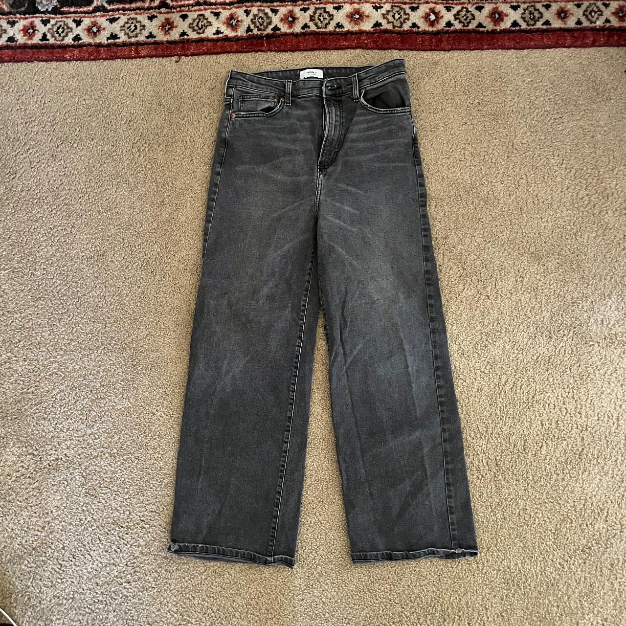 faded black forever-21 wide-leg jeans size: US 30... - Depop