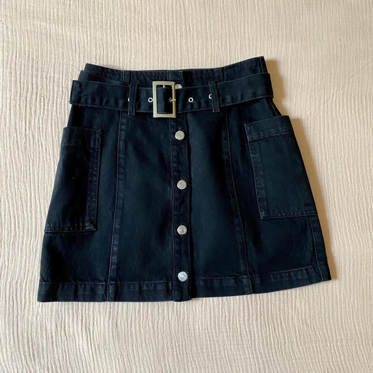 Topshop Petite black denim mini skirt. UK size 8.... - Depop