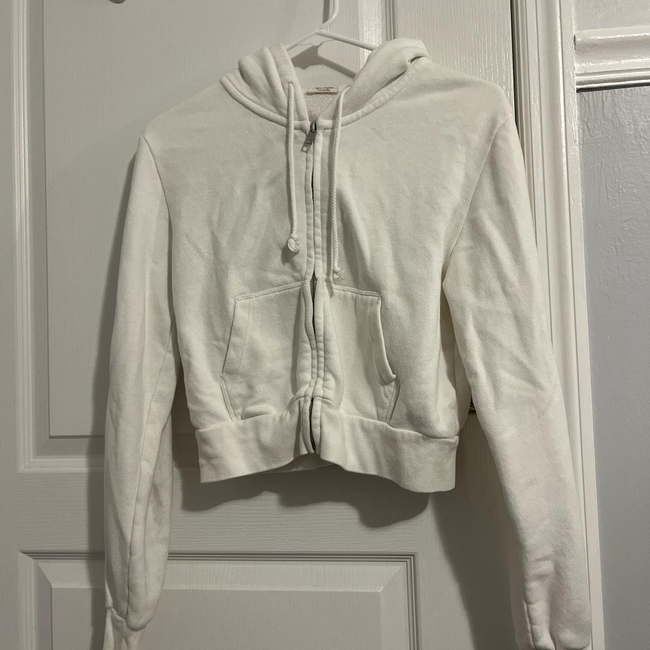 brandy melville cropped white zipped jacket with... Depop