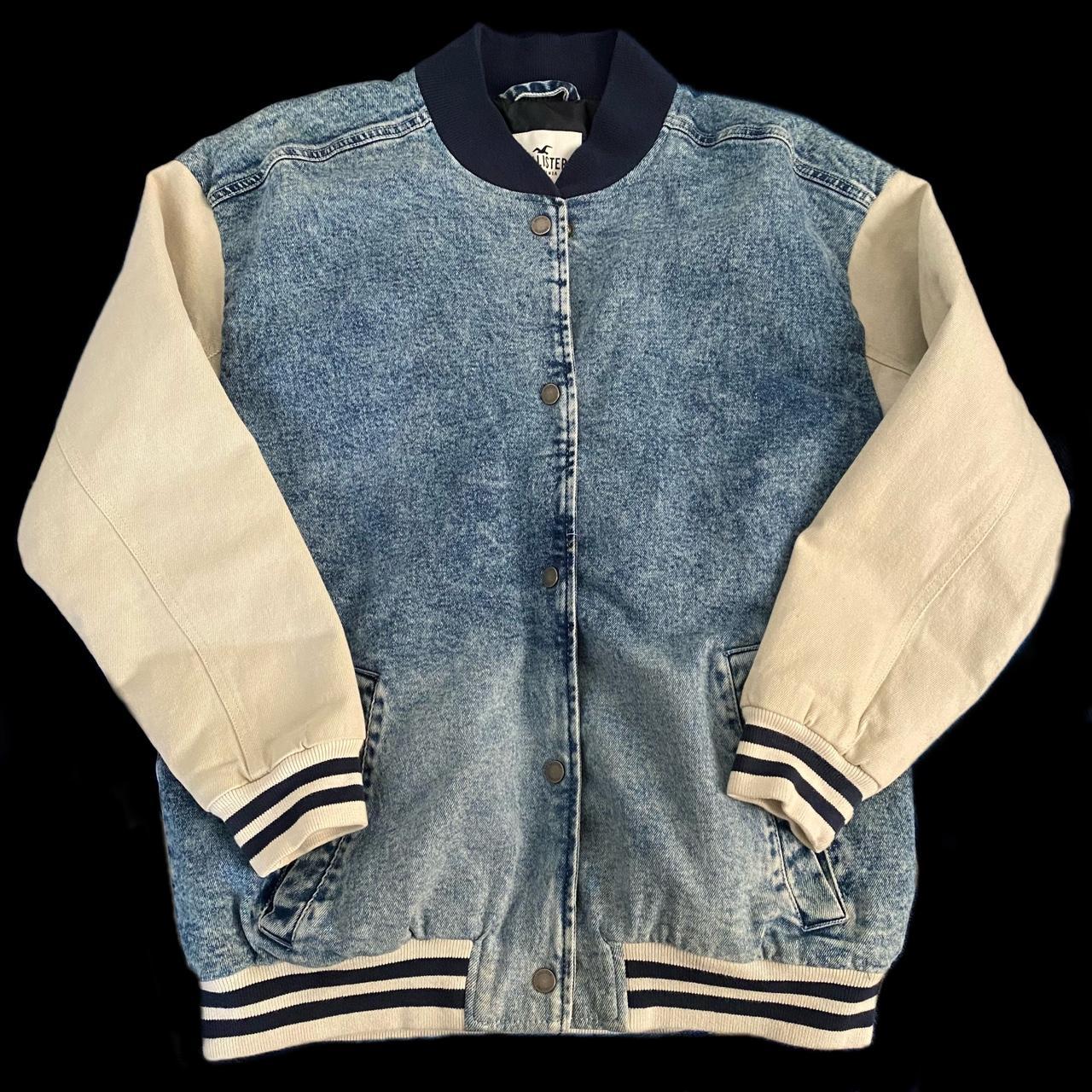Hollister Co. Women's Cream and Blue Jacket Depop