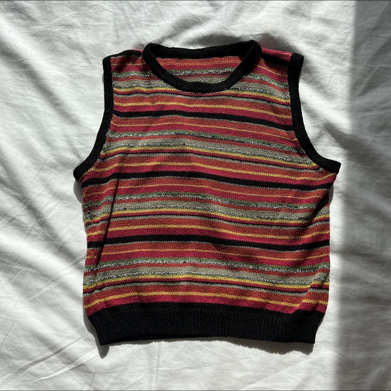 colorful striped sweater vest #stripes #colorful... - Depop