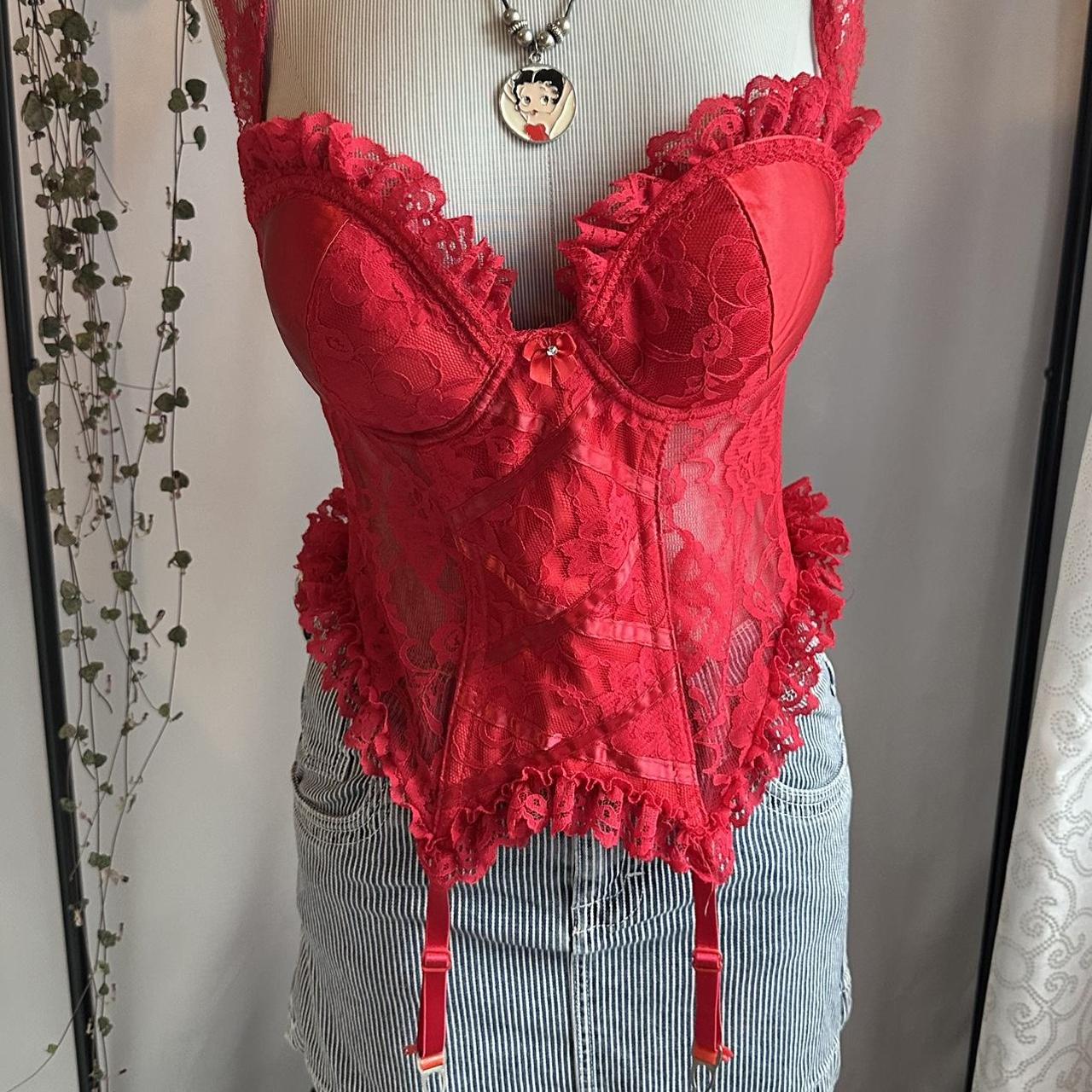 Vintage red Frederick’s of Hollywood lace bustier