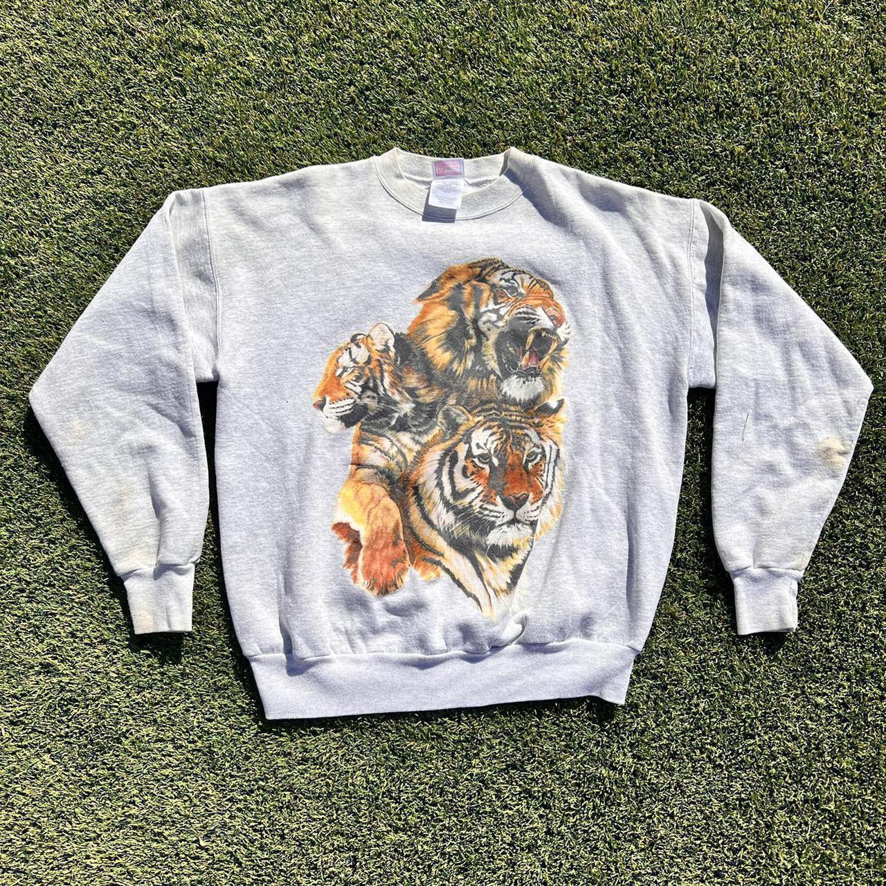 Vintage 90s Tiger Crewneck! Staining along the... - Depop