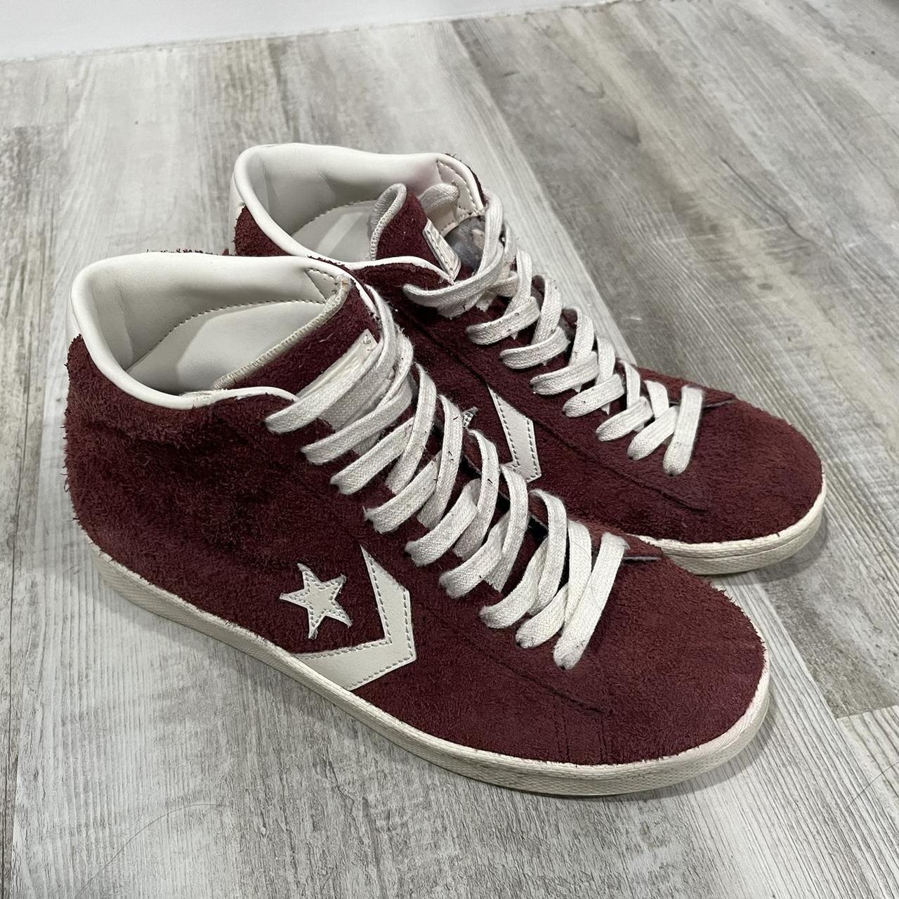 burgundy converse pro leather suede high tops Depop