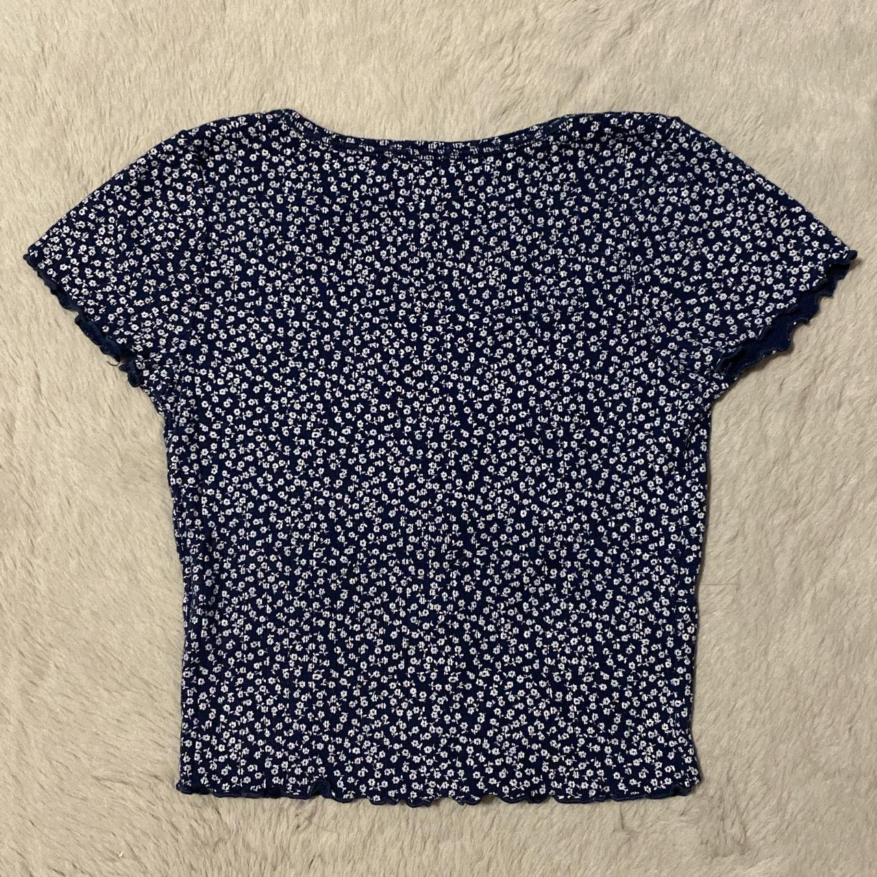 Brandy Melville Navy Floral Button Up Crop Top Navy - Depop