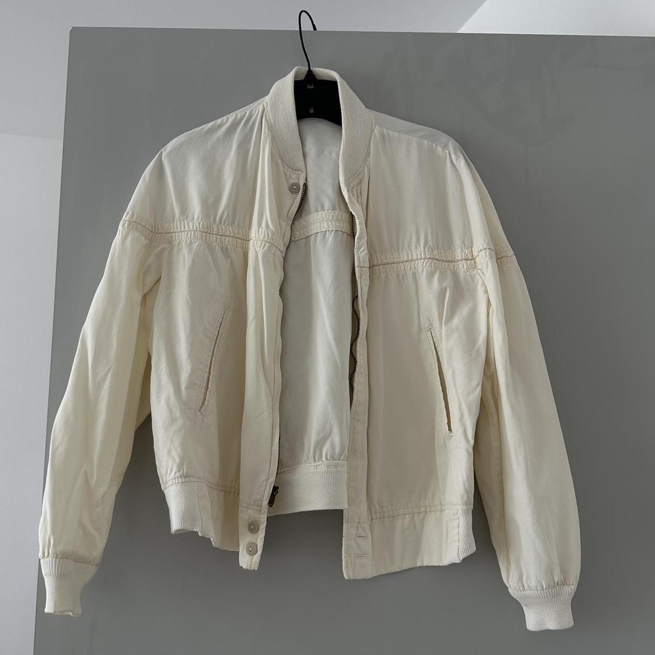 vintage white bomber // XS thrifted sporty nylon... - Depop