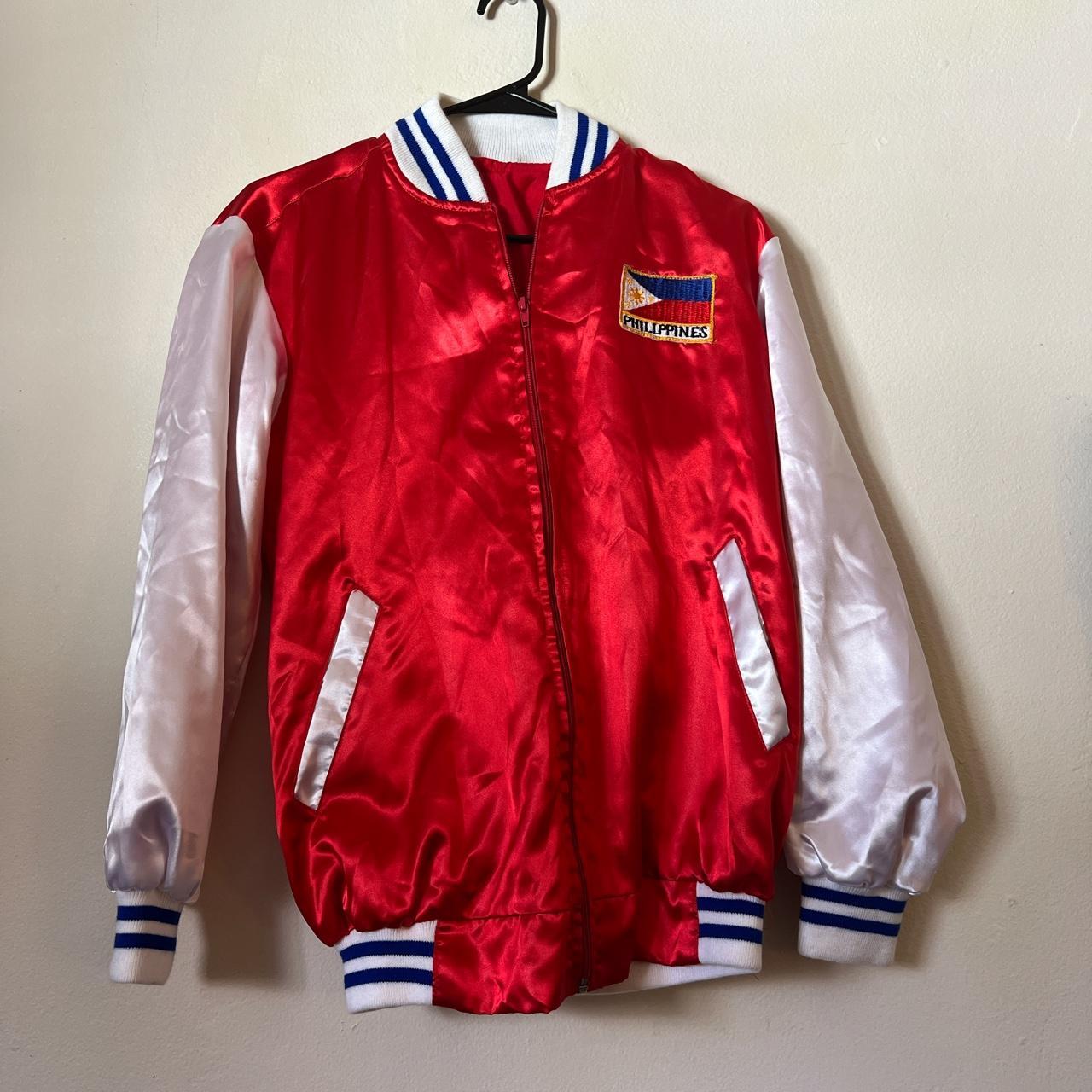 Women's Red and White Jacket Depop