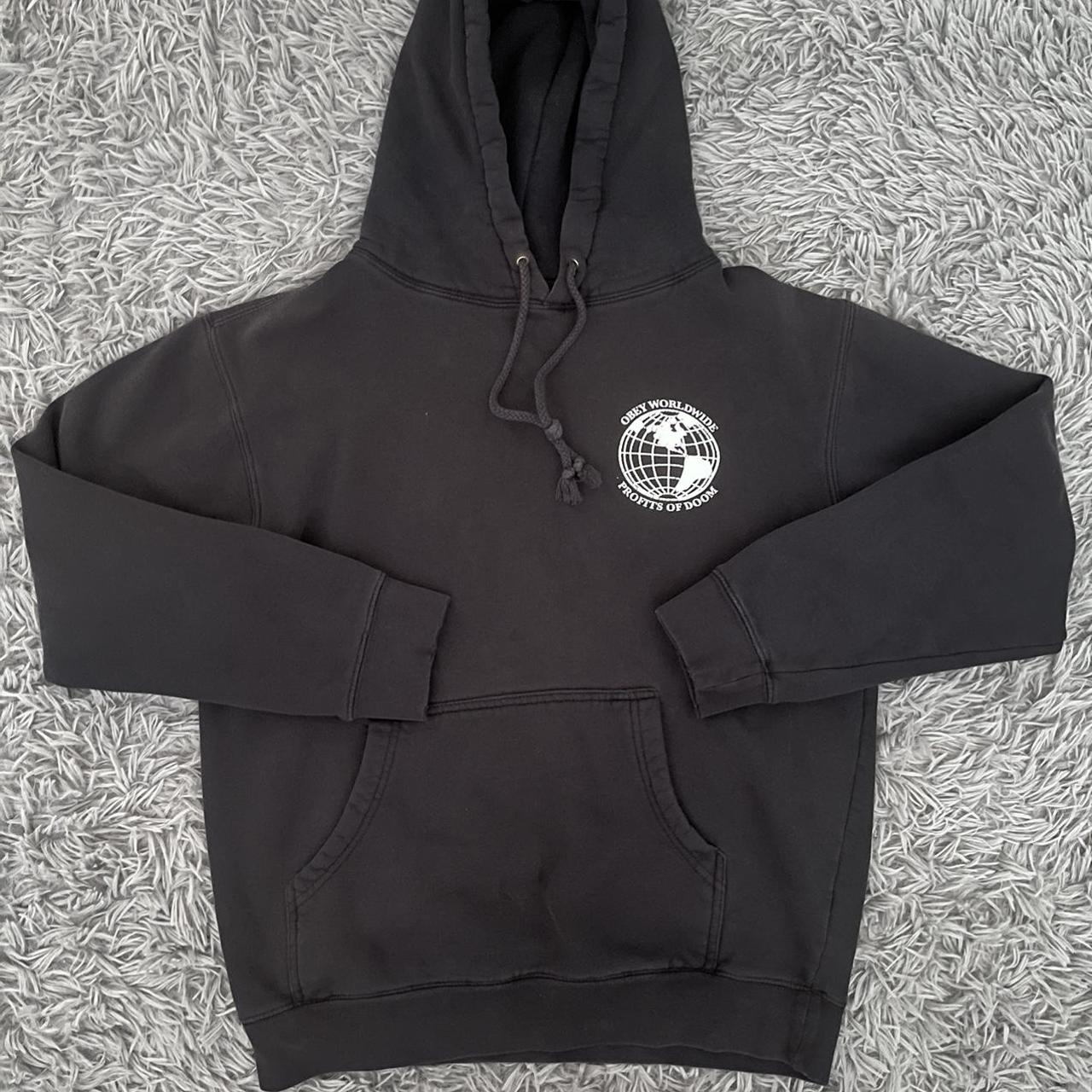 Obey Women's Navy and Pink Hoodie Depop