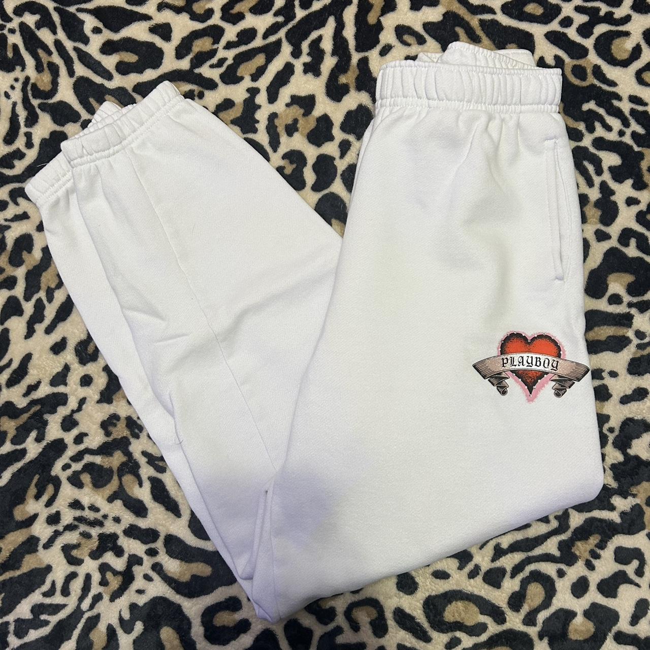 White and pink online playboy joggers