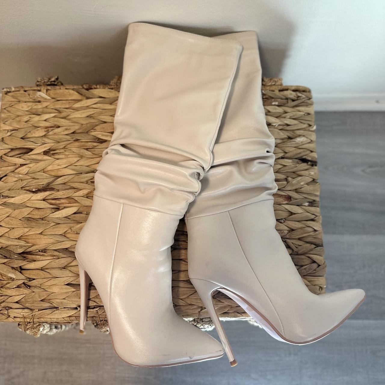 Beige Scrunched Boot Heals - Size 7.5... - Depop