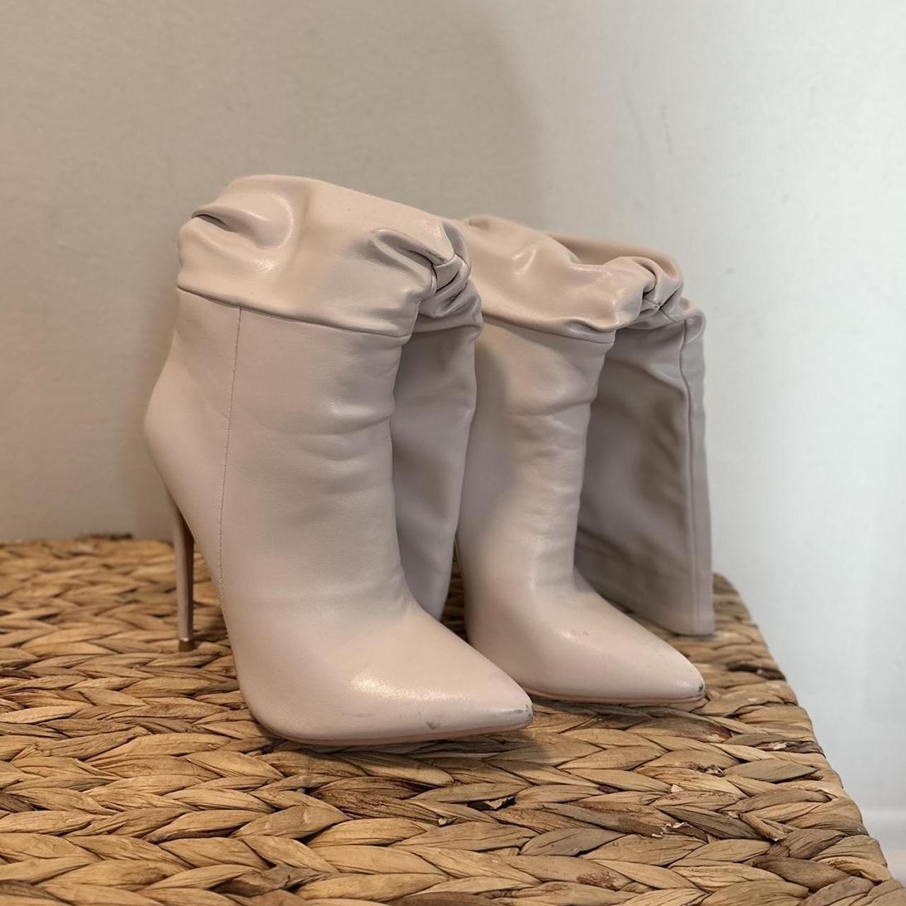 Beige Scrunched Boot Heals - Size 7.5... - Depop