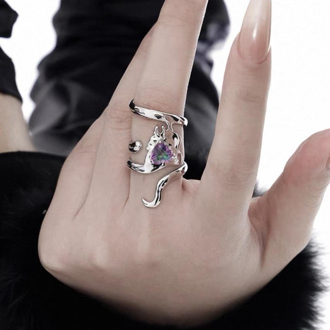 Women's Ring - Silver/Multi – Silver adjustable r… - image 2