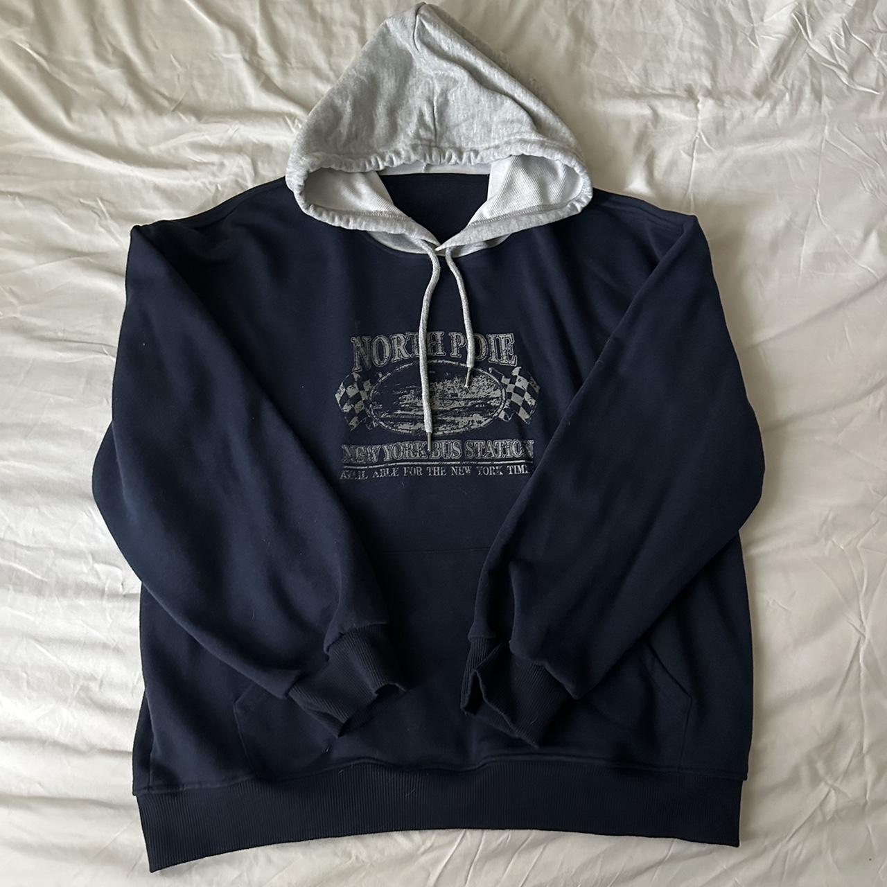 shein navy blue and grey hoodie size men’s small in... - Depop