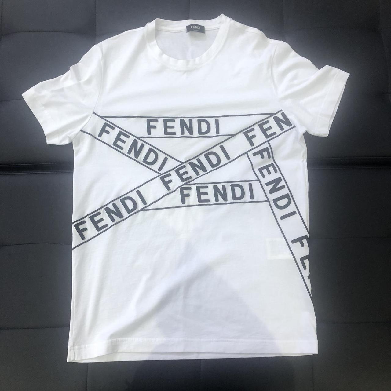 Fendi Men's White and Black T-shirt | Depop