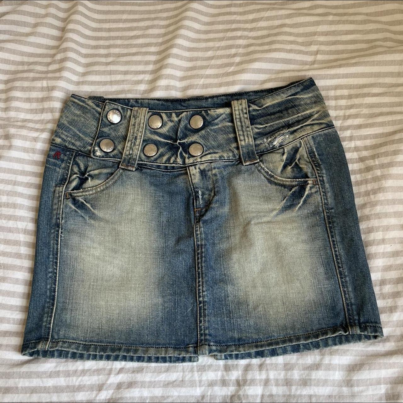 00’s Replay low rise denim micro mini skirt with... Depop