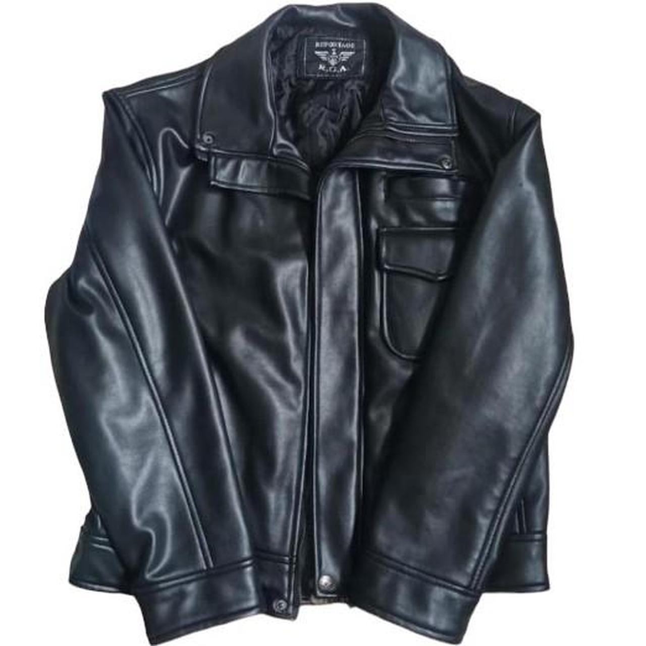 vintage biker faux leather jacket great condition... - Depop
