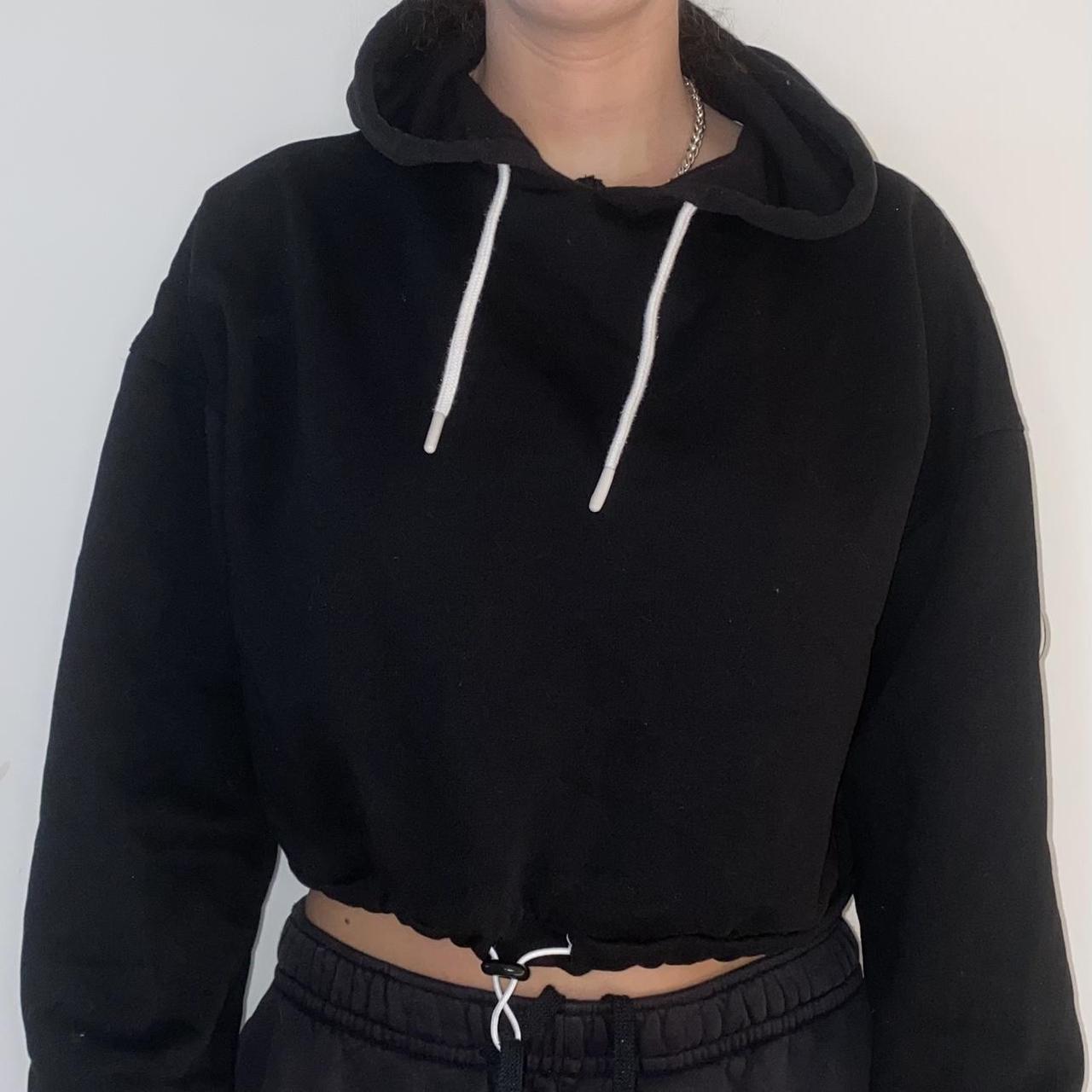 Black hoodie with white strings womens best sale