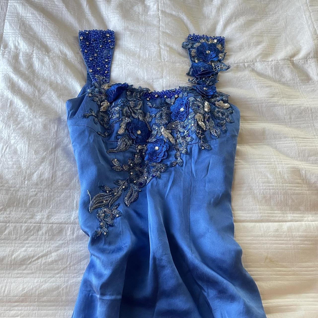 Cobalt appliqué sold gown