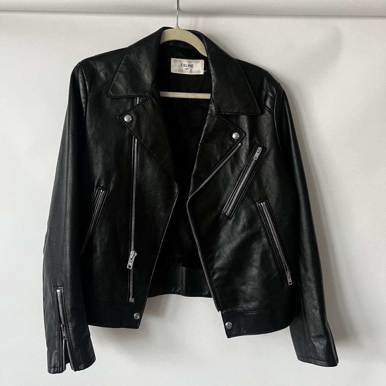 celine - black leather biker jacket never been worn... - Depop