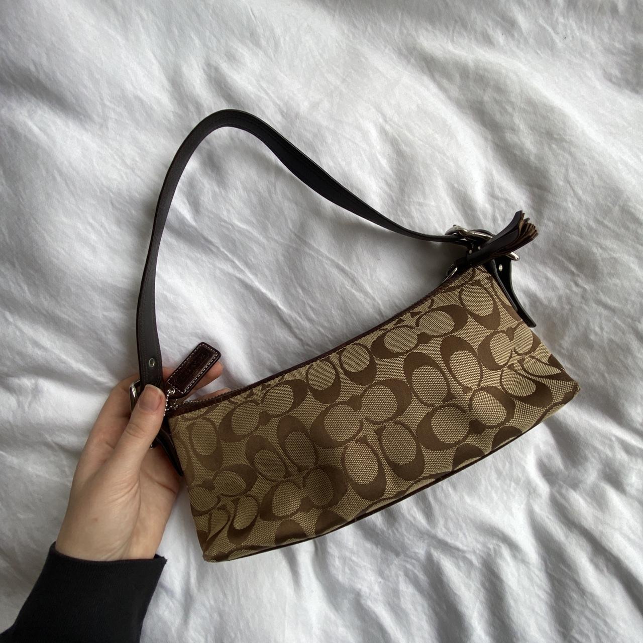 Vintage Coach Monogram Demi Pochette in a crimson - Depop