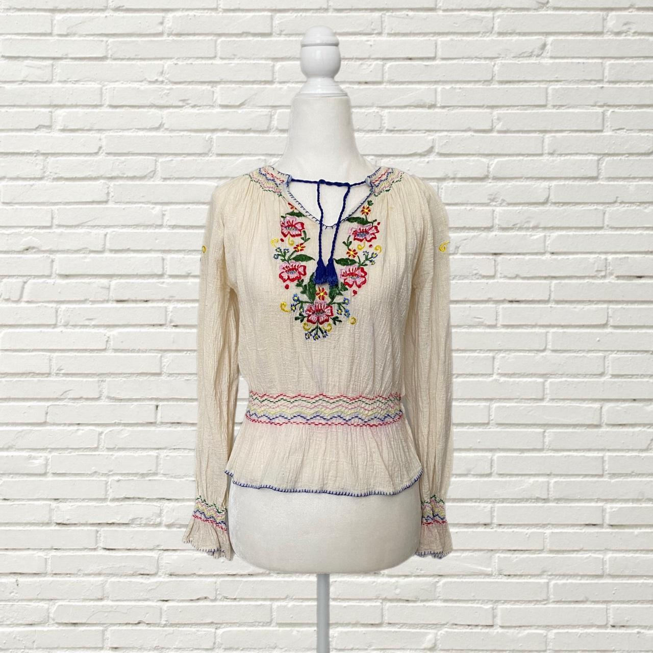Vintage s Indian Cotton Gauze Embroidered Top   Depop