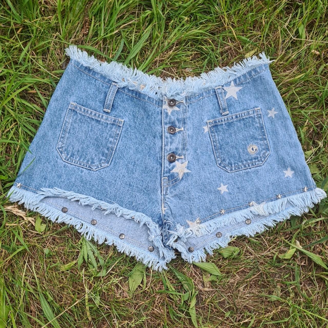 Y2k denim booty shorts Contrast bleach stars,... Depop