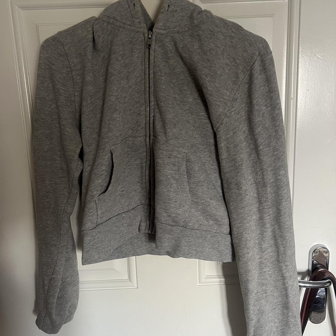 Grey brandy Melville cropped zip up hoodie Good... Depop
