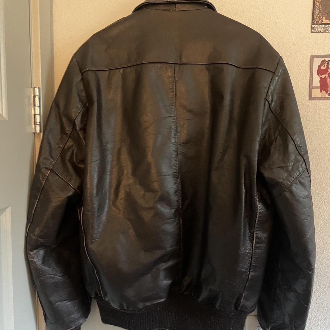 Vintage 1990s brown leather bomber jacket with... - Depop