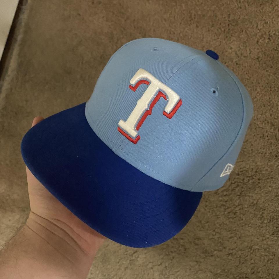 Texas Rangers New Era Hat Sz 7 3/8 Black/red - Depop