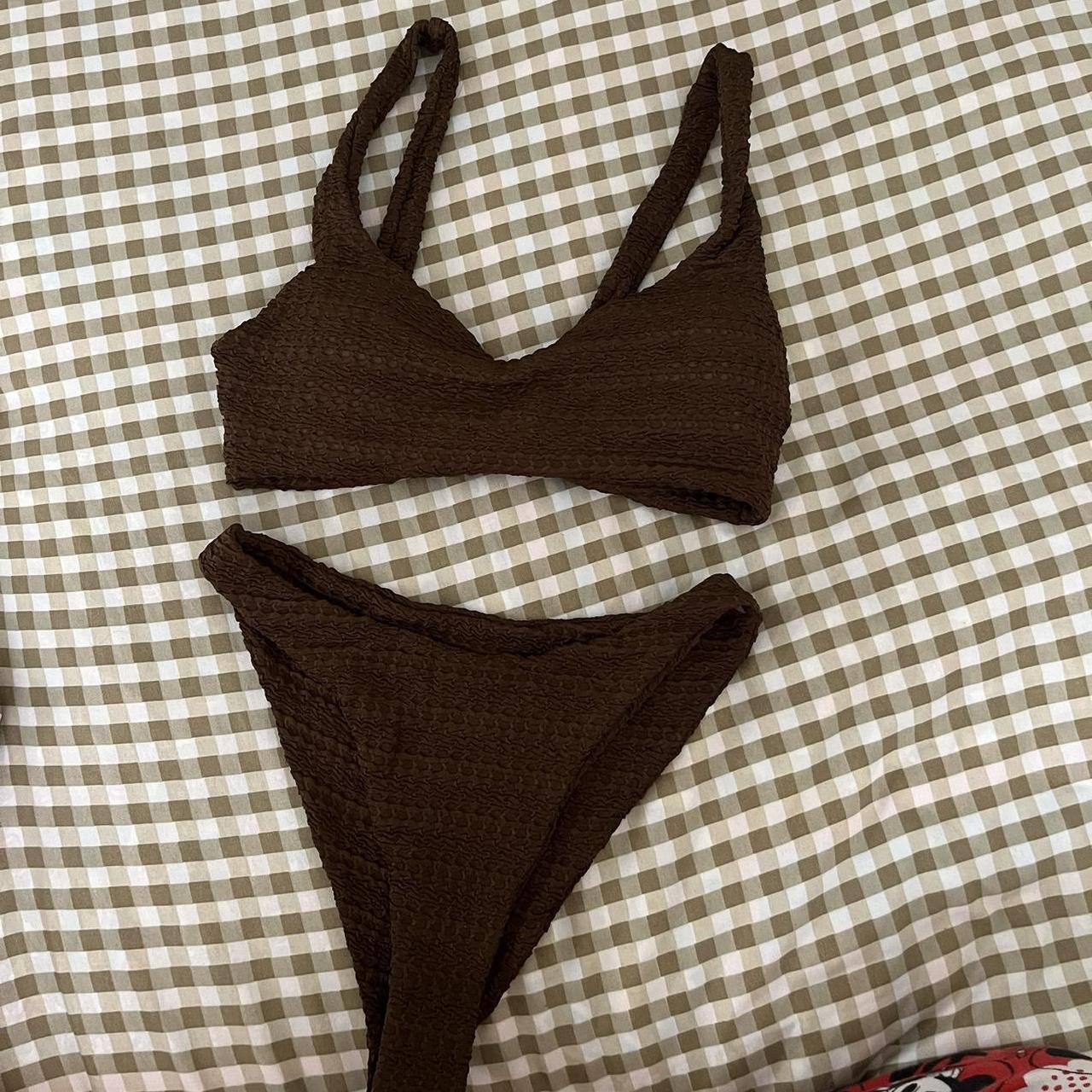 SHEIN Women's Brown Bikinisandtankinisets Depop