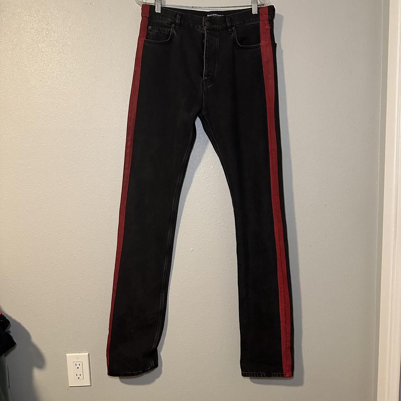 Balenciaga red hot sale stripe denim