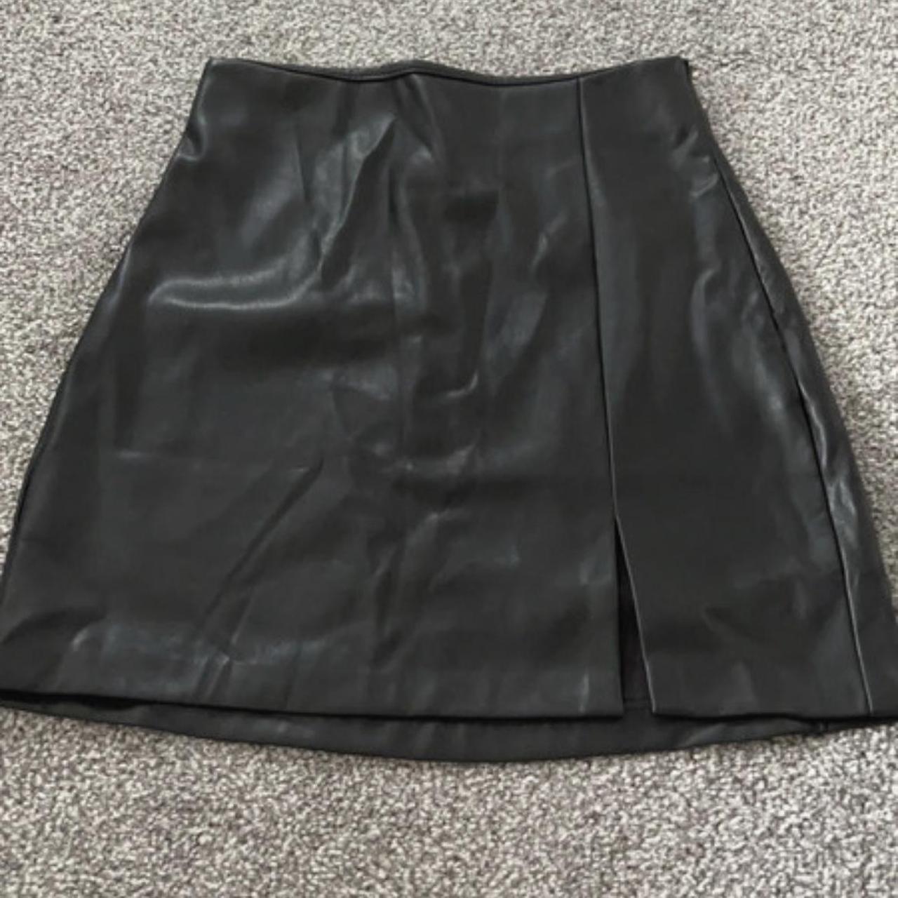 Pull&Bear leather mini skirt with split - never... - Depop