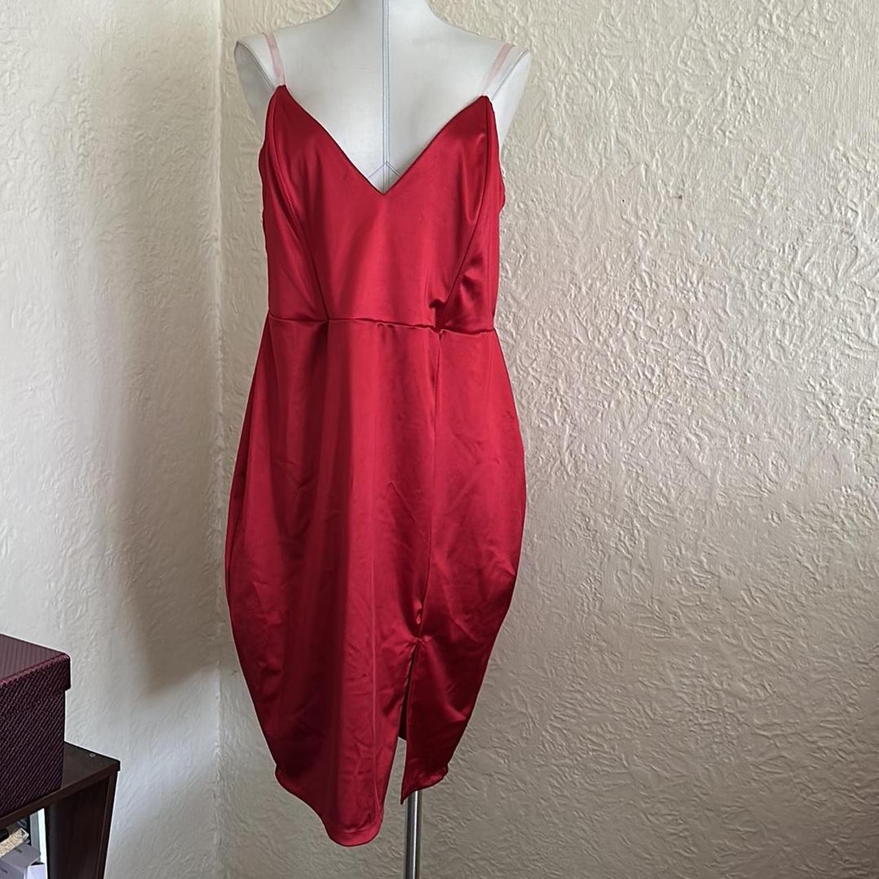 Fashion Nova Red Satin Deep V Slip Dress Plus Size. Depop