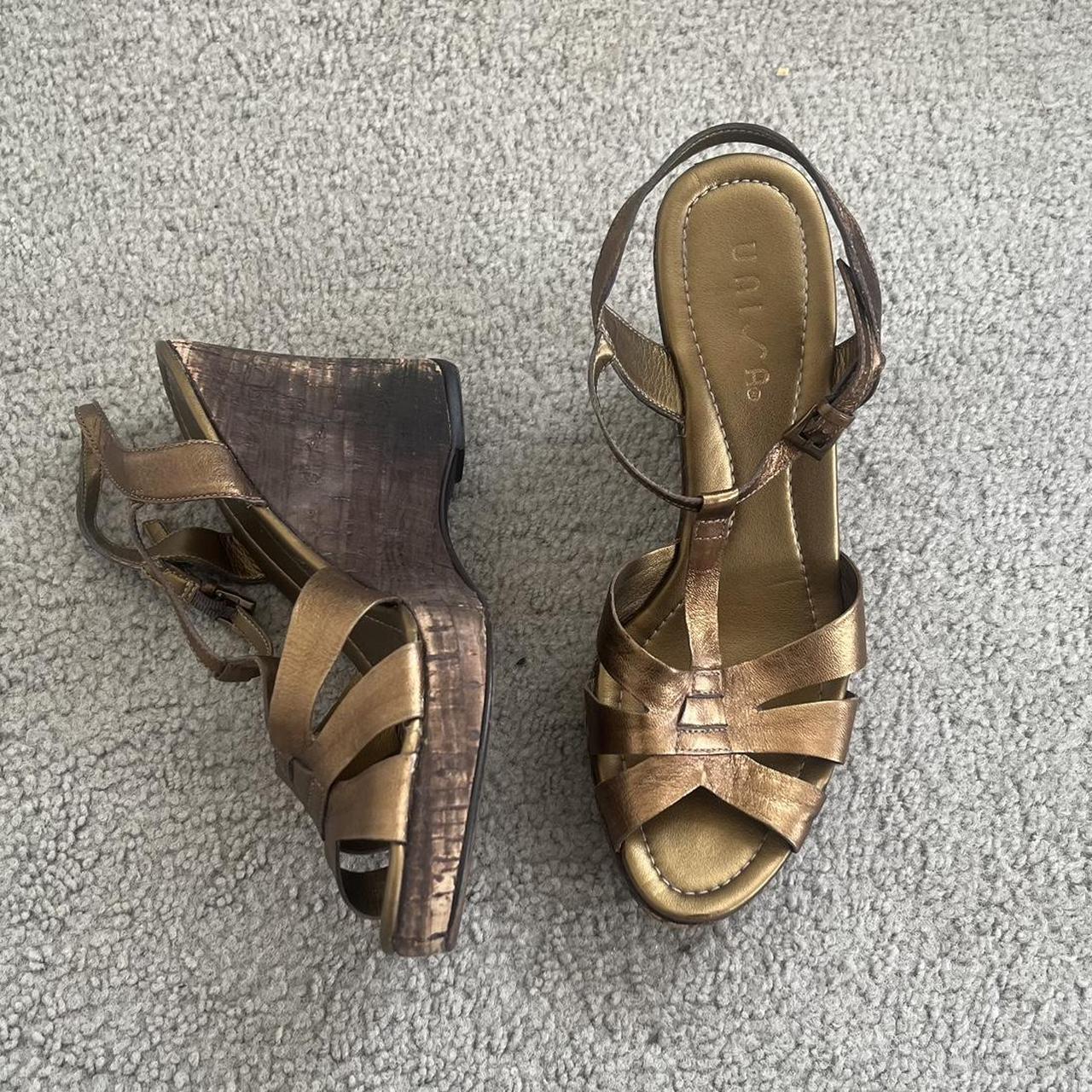 Golden wedge sandals brand : Unisa size: 7... - Depop