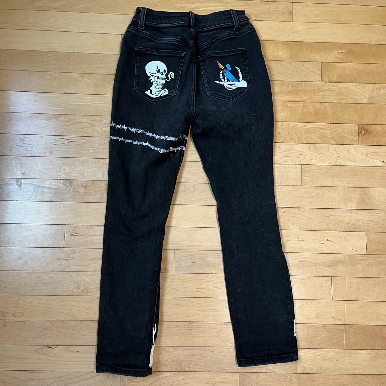 Hand painted skeleton themed jeans ☠️ 🔥 Sad to part... - Depop