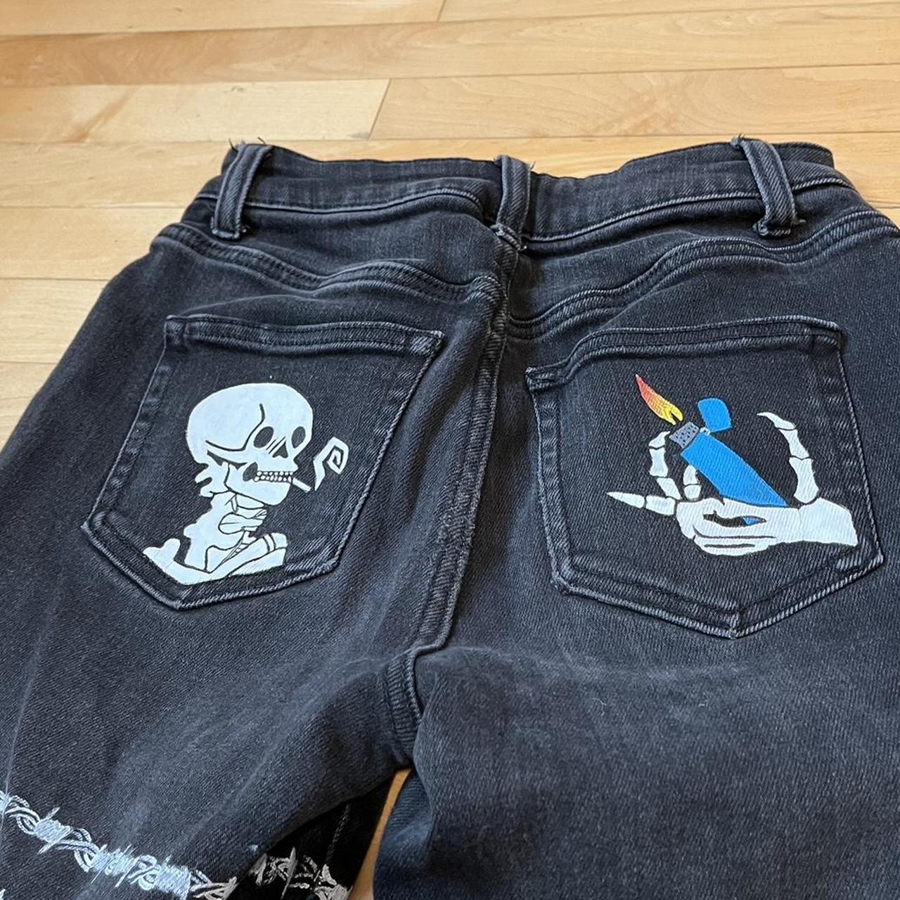 Hand painted skeleton themed jeans ☠️ 🔥 Sad to part... - Depop