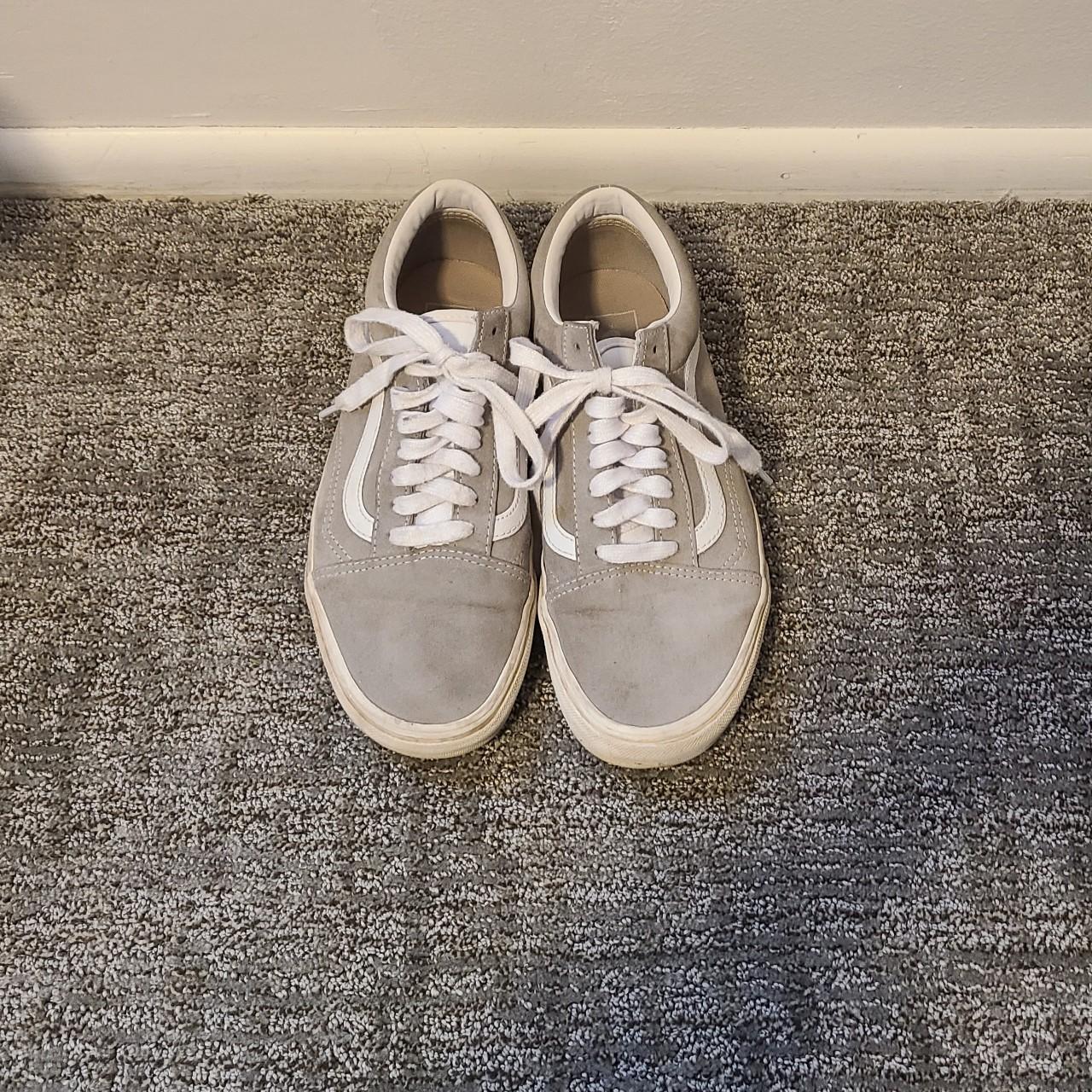 grey suede Vans sneakers white leather tongue womens... - Depop