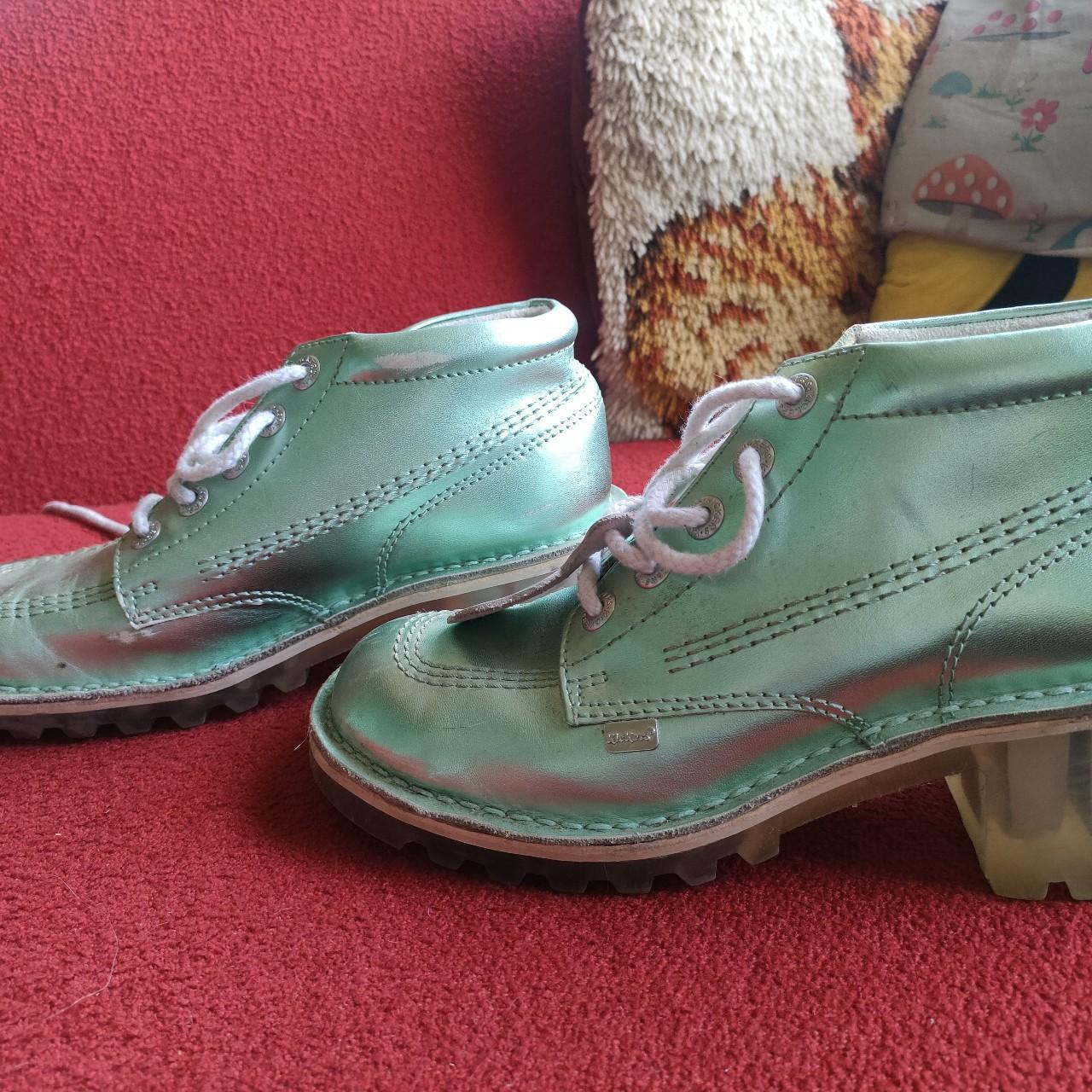 Metallic light green Kickers with clear heel, size... Depop