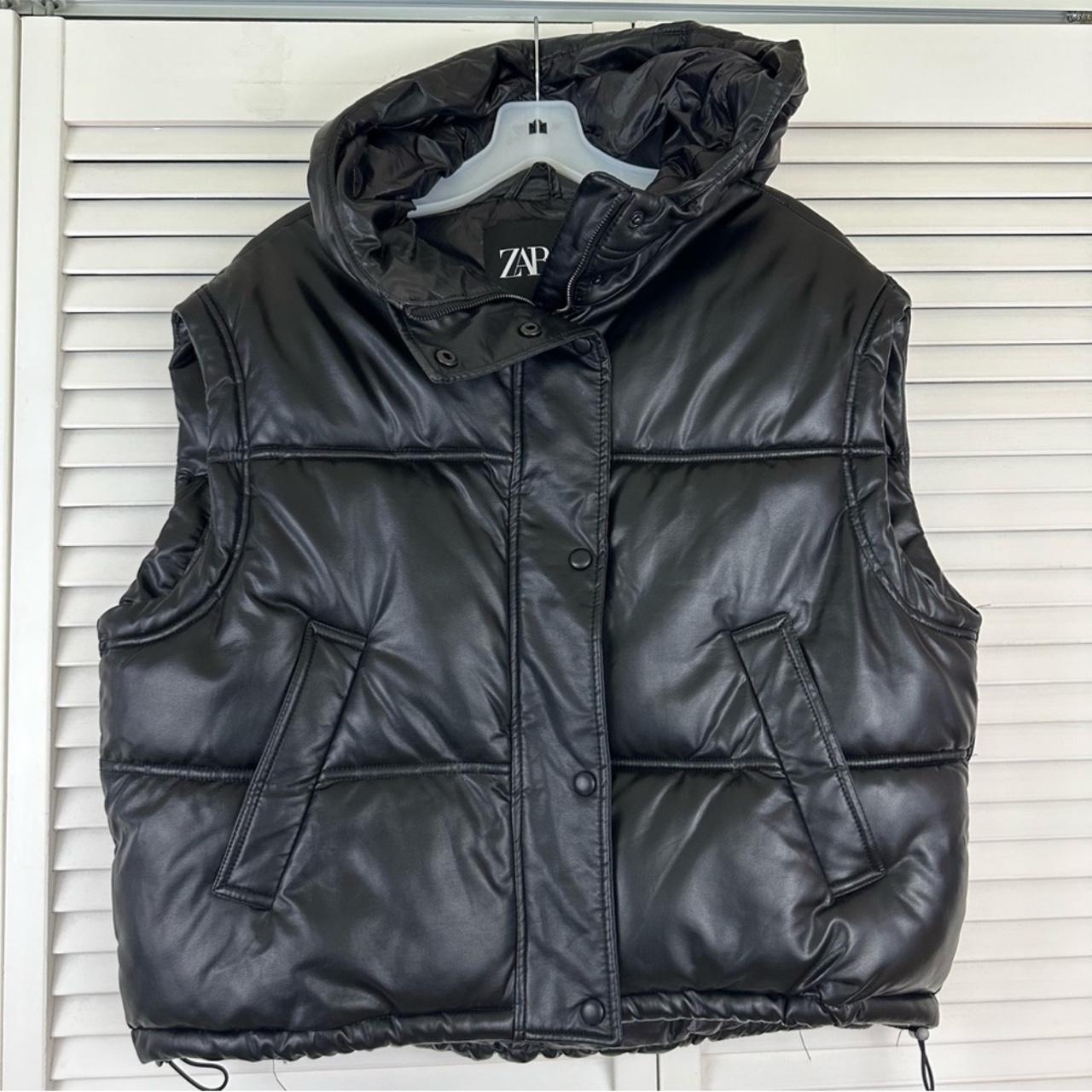 Zara Chunky Black Faux Leather Puffer store Vest