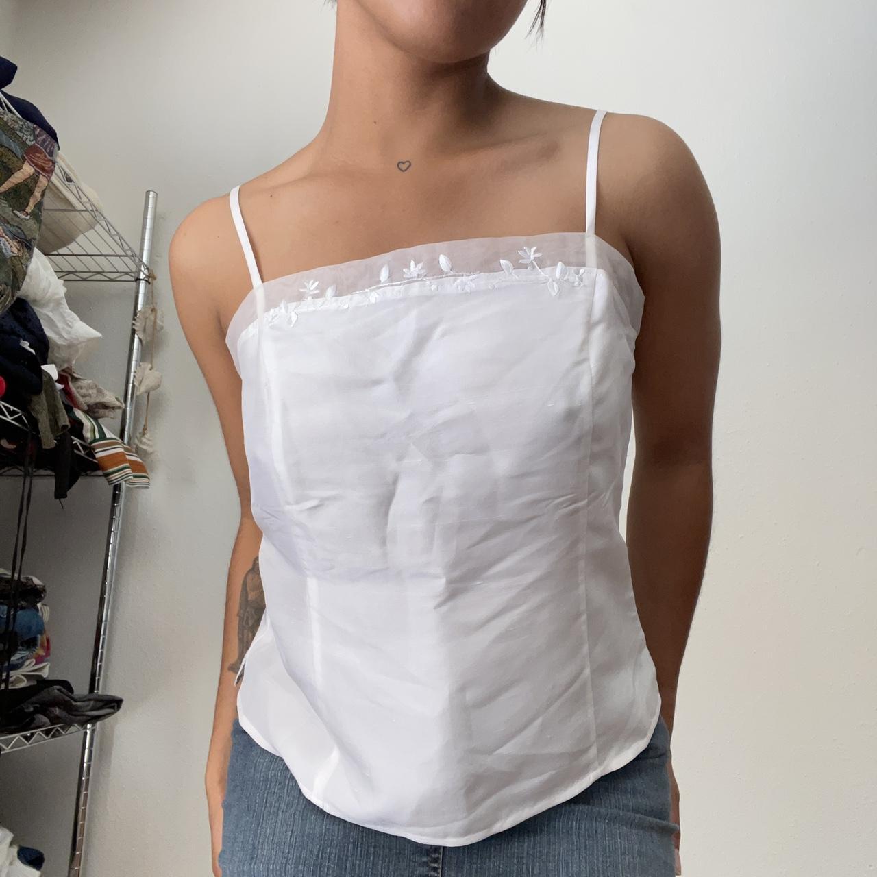 Beautiful vintage white tank with mesh/embroidered... - Depop