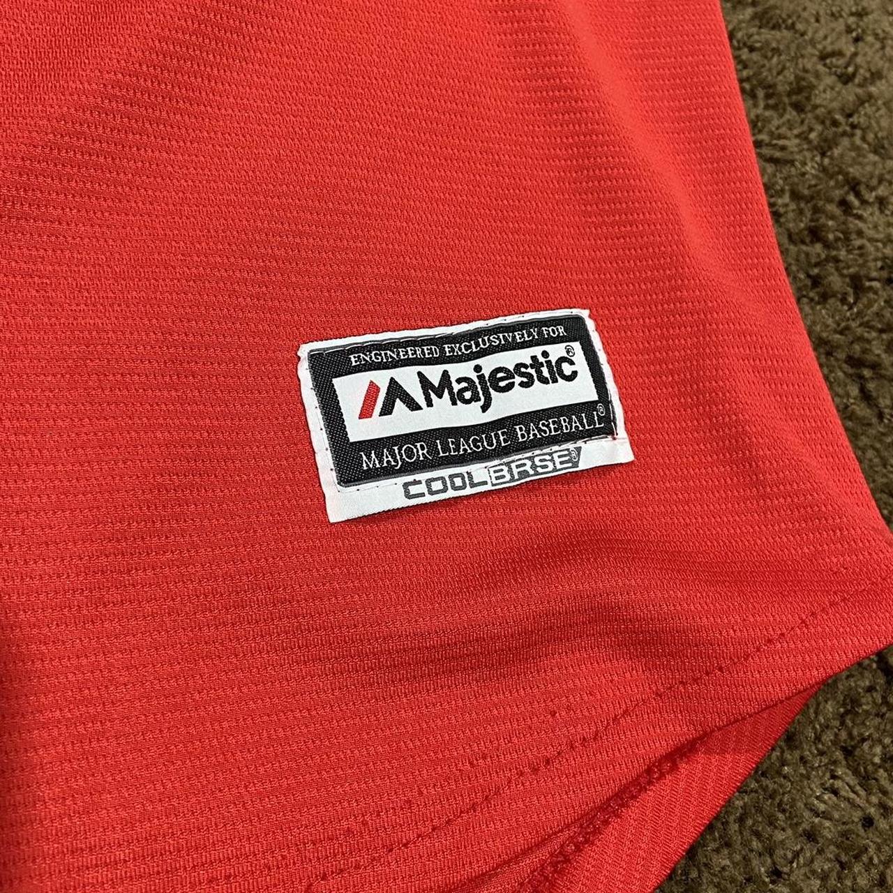 Majestic Athletic Red and White Shirt | Depop