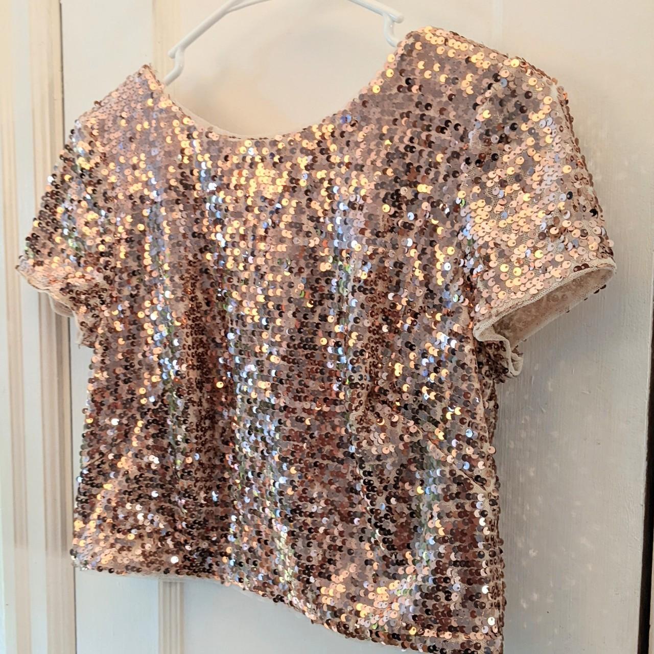 Adriana Papell Champagne Sequin Fitted Cropped Low Depop