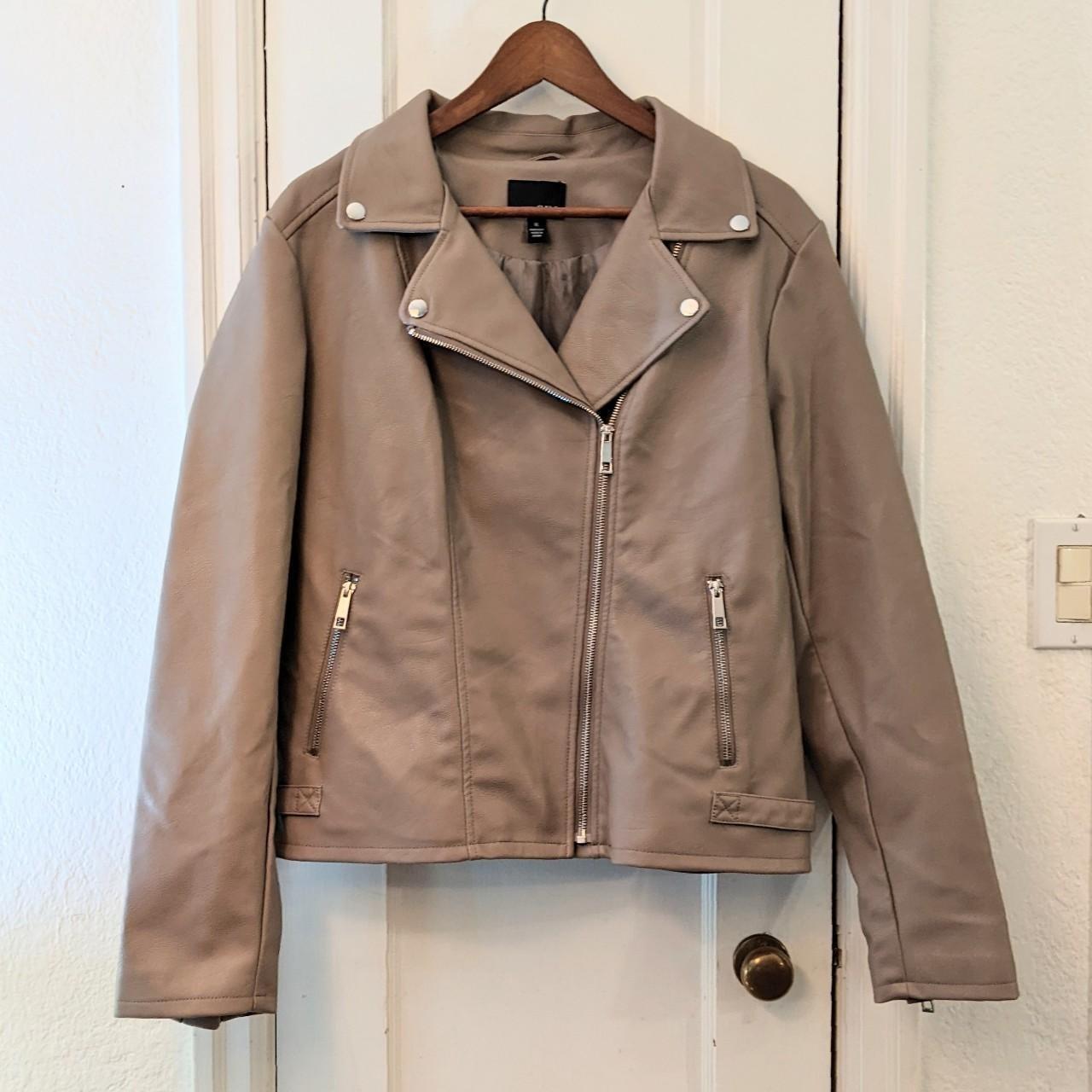 A.N.A. A New Approach Beige Faux Leather Moto Jacket. Depop