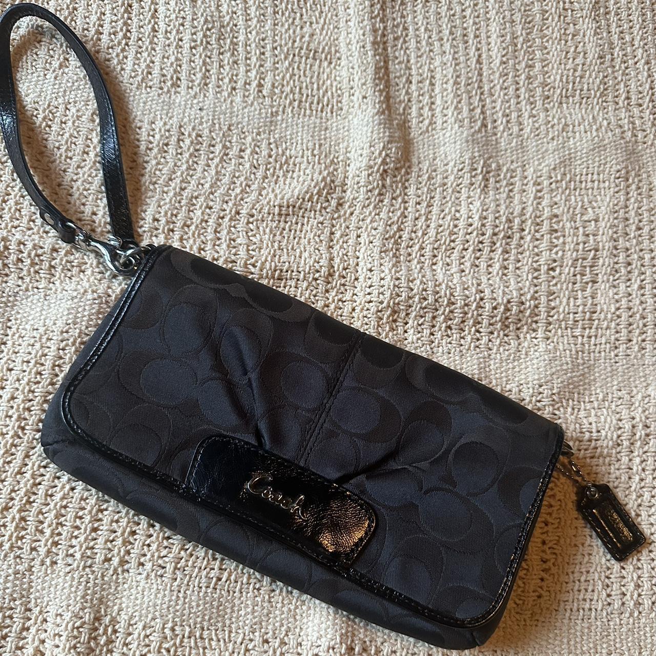 COACH Black Pleated Leather Wristlet. Large enough - Depop